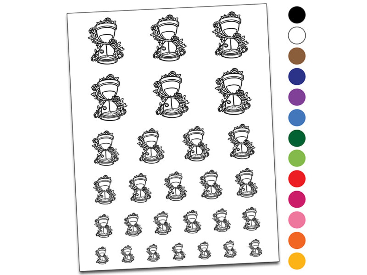 Elegant Hourglass Vines Roses Temporary Tattoo Water Resistant Fake Body Art Set Collection